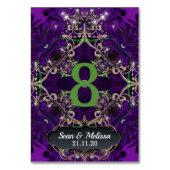 Lila Green-Gold-Tischnummer-Karte Tischnummer (Vorderseite)