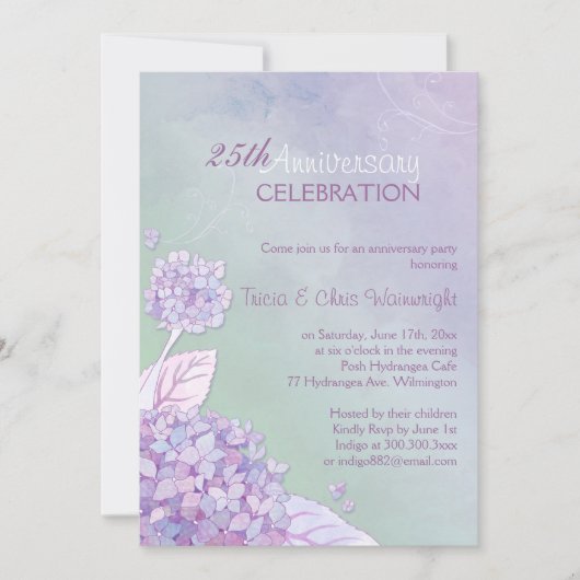 Lila + Green Hydrangea 25. Hochzeitstag Einladung (Vorderseite)