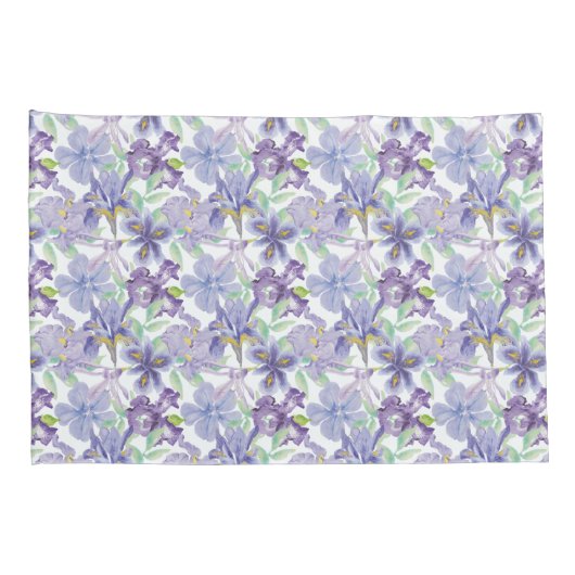 Lila Green Iris Floral Blume Aquarell Kissenbezug (Rückseite-Rechts)
