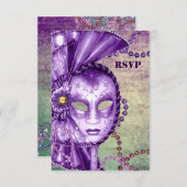 Lila Green Mardi Gras Beads Masquerade UAWG RSVP Karte (Vorne/Hinten)