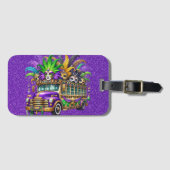 LILA & GREEN MARDI GRAS BUS & FEATHERS GEPÄCKANHÄNGER (Vorderseite (Horizontal))