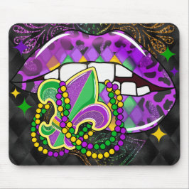 LILA GREEN MARDI GRAS LIPS BEADS FLEURDILIS MOUSEPAD