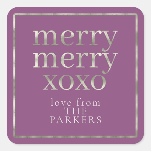 Lila Green Merry Merry XOXO ID1009 Quadratischer Aufkleber (Vorderseite)