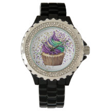 LILA GREEN WATERCOLOR MARDI GRAS CUPCAKE