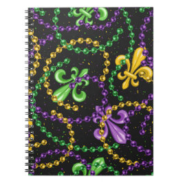 LILA GREEN YELLOW MARDI GRAS BEADS & FLEUR NOTIZBLOCK