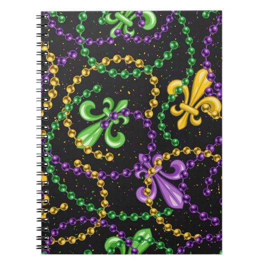 LILA GREEN YELLOW MARDI GRAS BEADS & FLEUR NOTIZBLOCK (Vorderseite)