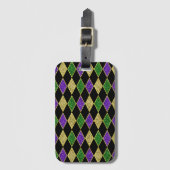 LILA GREEN YELLOW MARDI GRAS DIAMOND PATTERN GEPÄCKANHÄNGER (Vorderseite Vertikal)