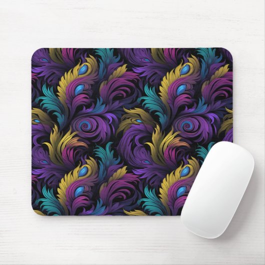 LILA GREEN YELLOW MARDI GRAS FEATHERS MOUSEPAD (Mit Mouse)
