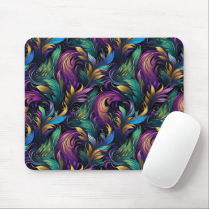 LILA GREEN YELLOW MARDI GRAS FEATHERS MOUSEPAD