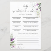 Lila Greenery Baby Shower Predictions Card (Vorderseite)