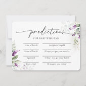 Lila Greenery Baby Shower Predictions Card Einladung (Vorderseite)