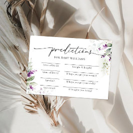 Lila Greenery Baby Shower Predictions Card Einladung