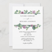Lila Greenery Eucalyptus QR Code Wedding Einladung (Vorderseite)