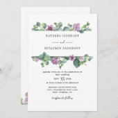 Lila Greenery Eucalyptus QR Code Wedding Einladung (Vorne/Hinten)