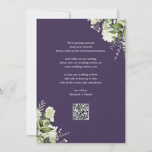 Lila Greenery Floral Gold Arch QR Code Hochzeit Save The Date (Rückseite)