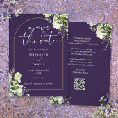 Lila Greenery Floral Gold Arch QR Code Hochzeit Save The Date