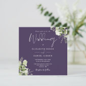 Lila Greenery Floral Monogram Square Wedding Einladung (Stehend Vorderseite)