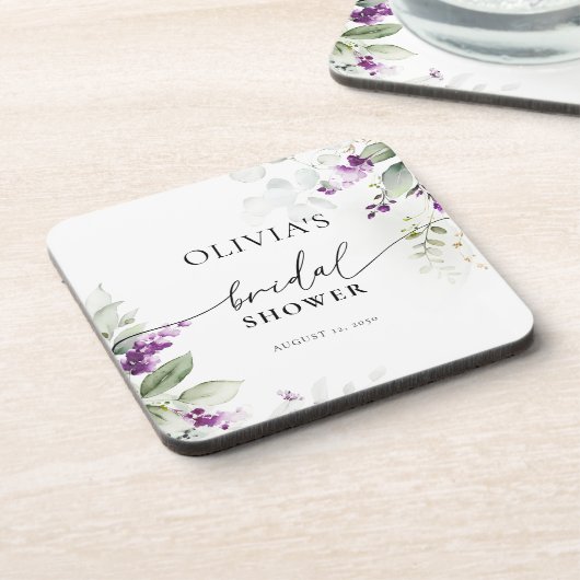 Lila Greenery Lavender Brautparty Untersetzer (Linke Seite)