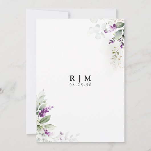 Lila Greenery Lavender Save the Date Karte (Rückseite)