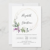 Lila Greenery Lavender Wedding Einladung (Vorderseite)