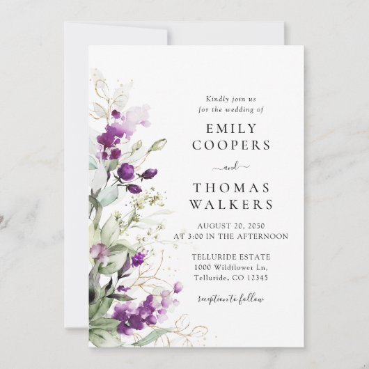 Lila Greenery Lavender Wedding Einladung (Vorderseite)