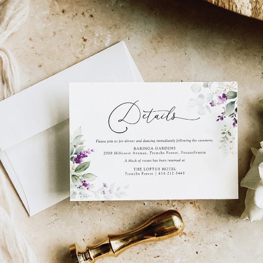 Lila Greenery Lavender Wedding Enclosure Card Begleitkarte