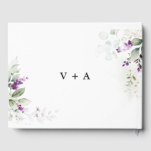 Lila Greenery Lavender Wedding Guest Book Gästebuch (Rückseite)