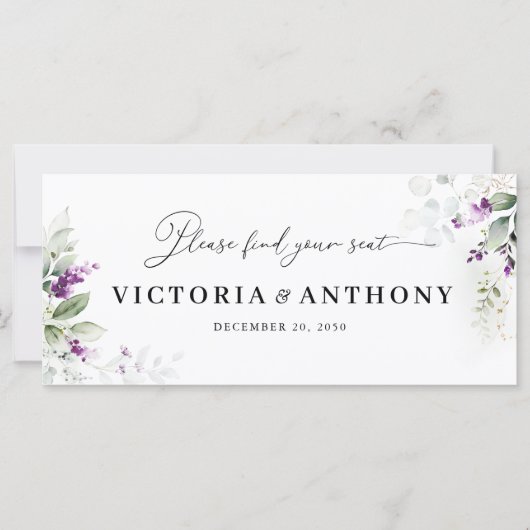 Lila Greenery Lavender Wedding Head Table Sign (Vorderseite)
