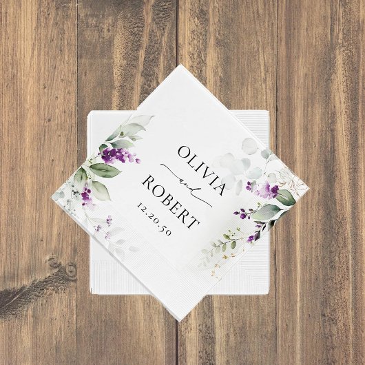 Lila Greenery Lavender Wedding Napkins Serviette