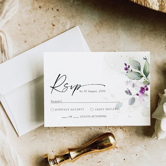 Lila Greenery Lavender Wedding RSVP Card Karte