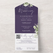 Lila Greenery Monogram QR Code Hochzeit All In One Einladung (Innen Boden)