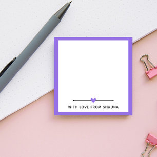 Lila Grenze und Herz mit Liebe von Post-it Klebezettel