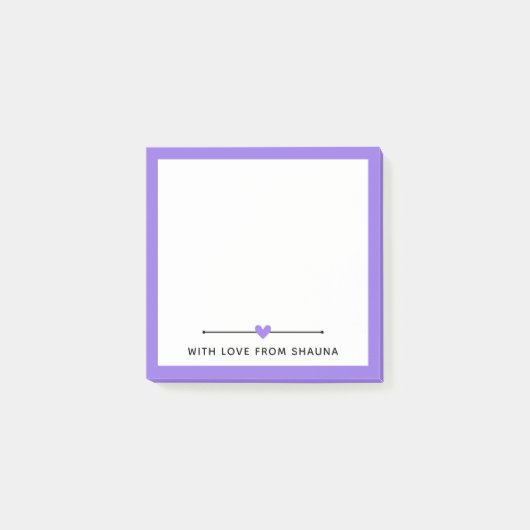 Lila Grenze und Herz mit Liebe von Post-it Klebezettel (Vorderseite)