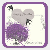 Lila Grenzübergänge Hochzeiten von Mink Heart Leaf Quadratischer Aufkleber (Vorderseite)