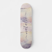 Lila grillrosa Glitzer Funkelname Anfangsname Skateboard (Vorne)
