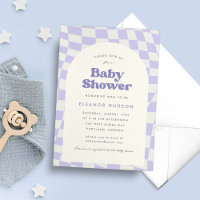 Lila Groovy 70er Checkerboard Babydusche