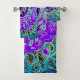Lila Groovy Abstrakt Retro Liquid Swirl Badhandtuch Set