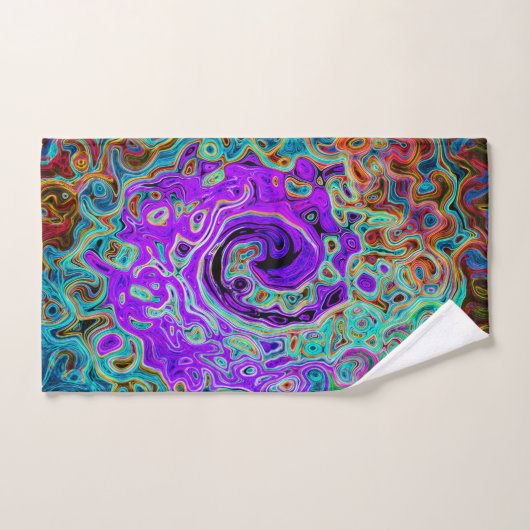 Lila Groovy Abstrakt Retro Liquid Swirl Badhandtuch Set (Handtuch)