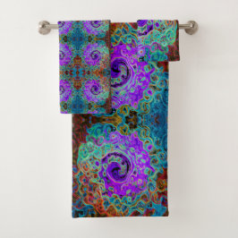 Lila Groovy Abstrakt Retro Liquid Swirl Badhandtuch Set