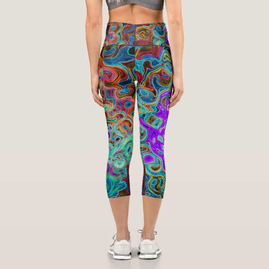 Lila Groovy Abstrakt Retro Liquid Swirl Capri Leggings (Rückseite)