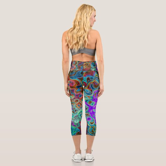 Lila Groovy Abstrakt Retro Liquid Swirl Capri Leggings (Rückseite)