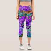 Lila Groovy Abstrakt Retro Liquid Swirl Capri Leggings (Vorderseite)
