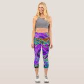 Lila Groovy Abstrakt Retro Liquid Swirl Capri Leggings (Vorderseite)