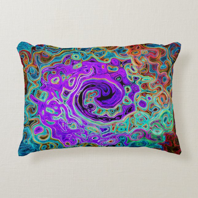 Lila Groovy Abstrakt Retro Liquid Swirl Dekokissen (Vorderseite)