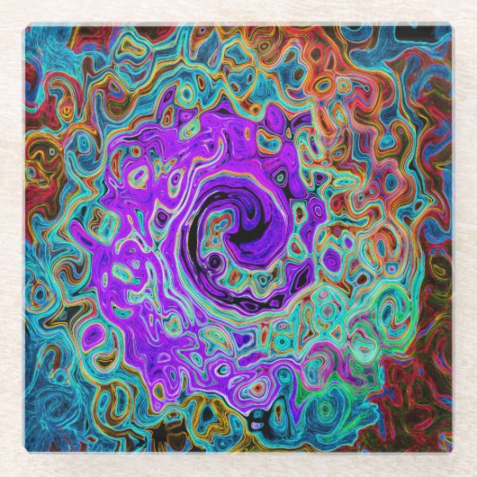 Lila Groovy Abstrakt Retro Liquid Swirl Glasuntersetzer (Vorderseite)