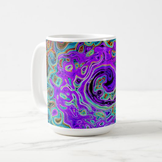 Lila Groovy Abstrakt Retro Liquid Swirl Kaffeetasse (Vorderseite Links)