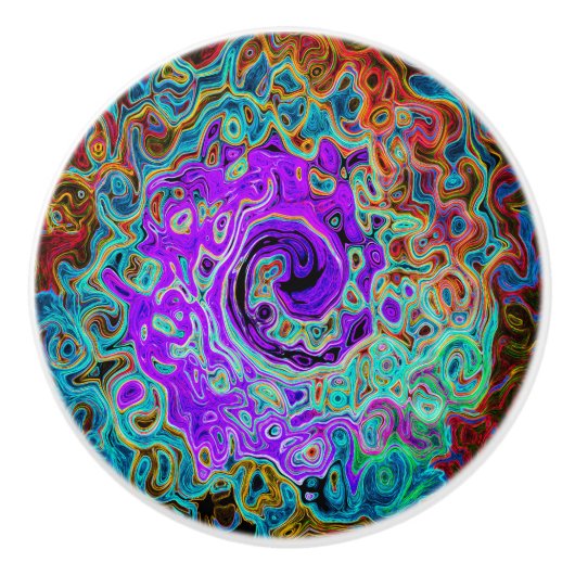Lila Groovy Abstrakt Retro Liquid Swirl Keramikknauf (Vorderseite)