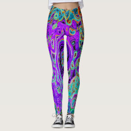 Lila Groovy Abstrakt Retro Liquid Swirl Leggings