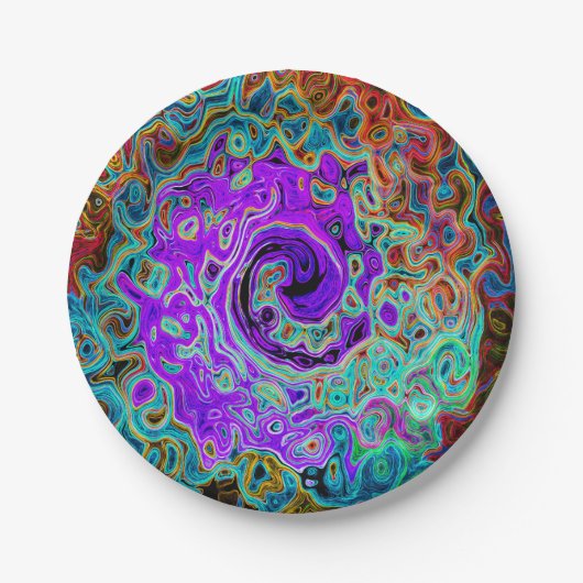 Lila Groovy Abstrakt Retro Liquid Swirl Pappteller (Vorderseite)