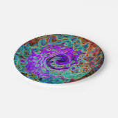 Lila Groovy Abstrakt Retro Liquid Swirl Pappteller (Schrägansicht)